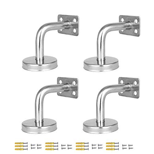 4 x 304 Stainless Steel Handrail Bracket, Stairs Holder Stair Railing Bracket, Wood Hand Rails Handrail Brackets Indoor Railings Wall Hanger Accessories Stair Railing Runs Support -with 304 Screws-