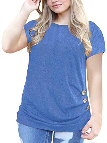 Women's Plus Size Casual Summer Plain Loose Tunic T Shirt Blouse Tops Blue 24W