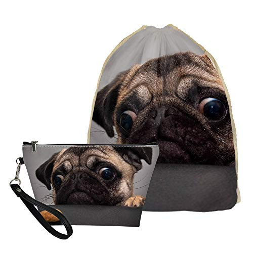 Deeprint Funny Pug Dogs Gympack String Sack Drawstring Backpack Women Sport Shopping