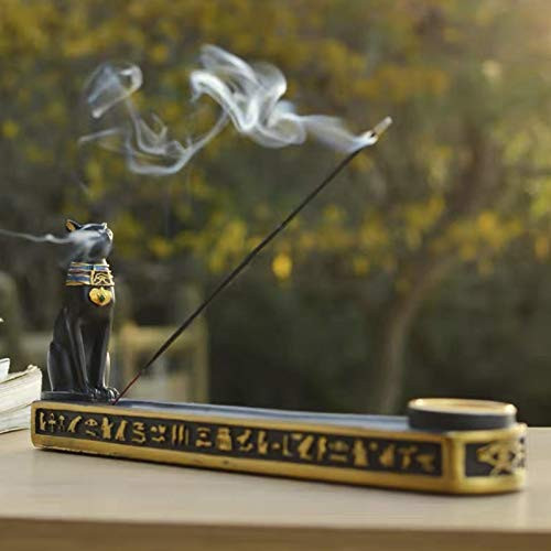 lemonadeus Ancient Egypt Egyptian Bastet Cat Goddess Statue Collectible Figurine Bastet Golden Incense Sticks Burner/Holder