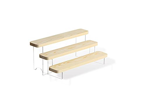 HLZC Acrylic  and  Wood Display Risers for Anime Figure Collectibles Desserts, Clear Display Stand Shelf for Tabletop -3Tier-11.8inch-