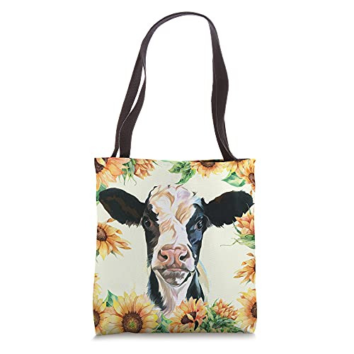 Cow Sunflower Cute Farm Animal Cow Print For Cow Lover Tote Bag