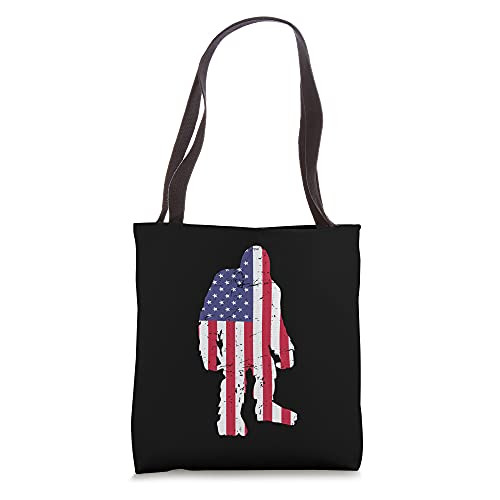 Retro American Flag Sasquatch Silhouette 4th of July Bigfoot Tote Bag
