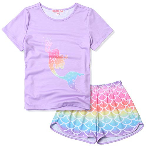 CHILDRENSTAR Girls Mermaid Pjs Pajama Sets Kids Short Sleeve Summer Cotton Sleepwear,Size 6 7 CHILDRENSTAR Girls Mermaid Pjs Pajama Sets Kids Short Sleeve Summer Cotton Sleepwear,Size 6 7