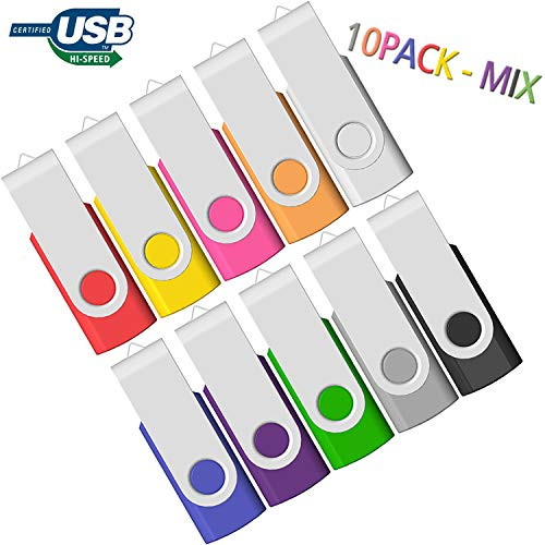 2GB USB Flash Drive 10 Pack, USB Drives 2 GB 10 PCS Memory Stick JBOS Swivel Thumb Drives Gig Stick USB2.0 Pen Drive for Fold Digital Date Storage, Zip Drive, Jump Drive, USB Stick, Mixed Color