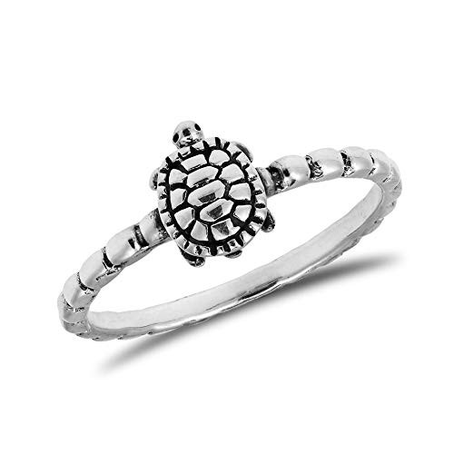 AeraVida Handcrafted Whimsical Turtle .925 Sterling Silver Band Ring -7-