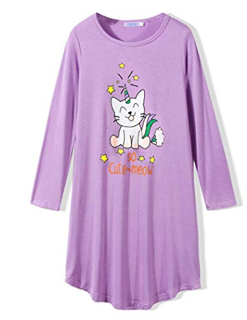 Arshiner Girls Nightgowns Long Sleeve Cat Nightdress Purple Size 7-8 Arshiner Girls Nightgowns Long Sleeve Cat Nightdress Purple Size 7-8