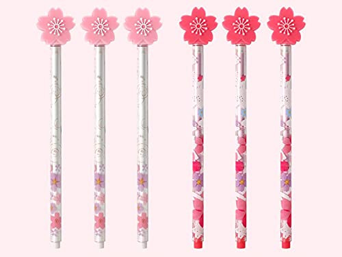 Giant star Lovely Cherry Blossoms Gel Ink Pen, Creative Gel Ink Pens, Kawaii Gel Pen, 0.5 mm Black Gel Ink Pens, Extra-Fine Ballpoint Pen, for Office School Stationery Supply, Pack of 6 Pcs