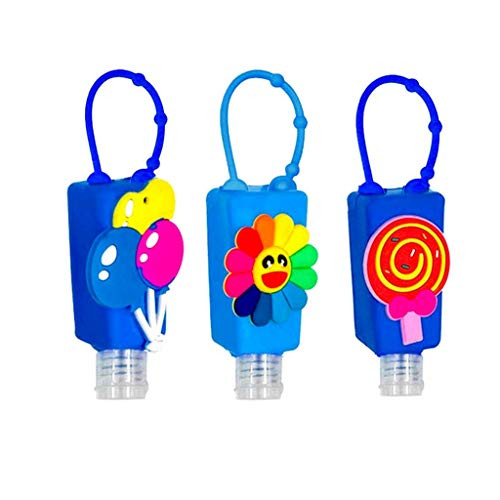 3 Packs Silicone Hand Sanitizer Holder Keychain Travel Sanitizer Bottles Mini Refillable Empty Bottles, 60 ml Portable Plastic Flip Cap Squeeze Containers for Toiletry Lotion Liquid Cosmetic Bottles
