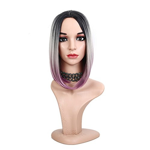 YanT HAIR Synthetic Wigs For Women Straight Bob Wigs Middle Part Ombre 1B/Grey/Purple Color YanT HAIR Synthetic Wigs For Women Straight Bob Wigs Middle Part Ombre 1B/Grey/Purple Color