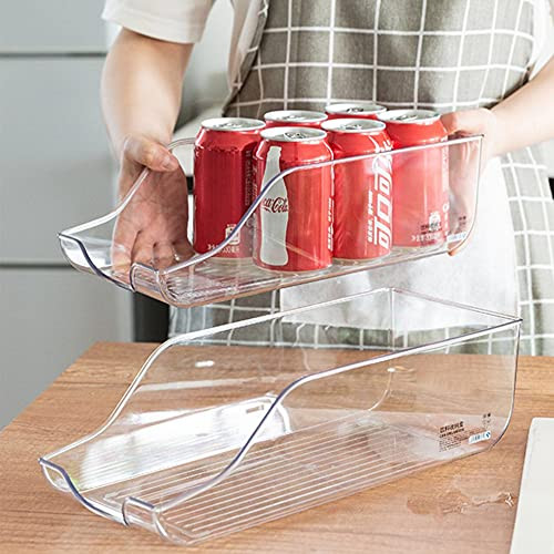 Pop Soda Can Organizer Bins for Refrigerator, Drink Holder Storage Dispenser Beverage Holder for Fridge, Freezer, Kitchen, Countertops, Cabinets, Clear Plastic Canned Food Pantry Storage Rack 2 Pack