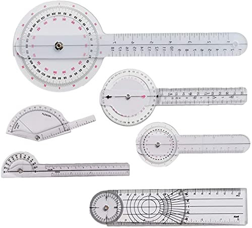 Finger Goniometer, 6 Pcs Include 6 8 12 Inch Angle Ruler Protractor 360 Degree Body Measuring Tape Spinal Goniometer Finger Goniometer Protractor Ruler