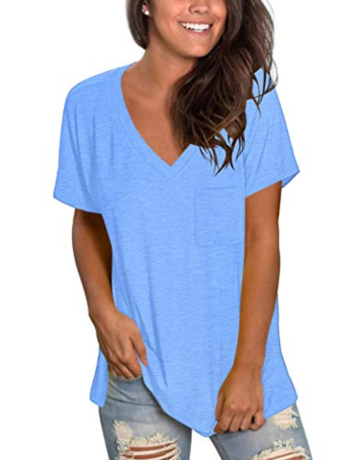 TODOLOR Plain T Shirts for Women V Neck Summer Tshirts Short Sleeve Lightweight Tees Sky Blue M TODOLOR Plain T Shirts for Women V Neck Summer Tshirts Short Sleeve Lightweight Tees Sky Blue M