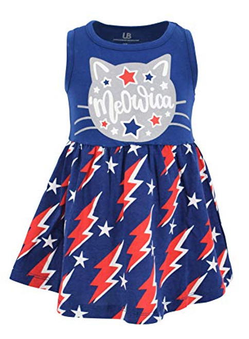 Unique Baby Girls Meowica Summer 4th of July Patriotic Cat Dress -7- Blue