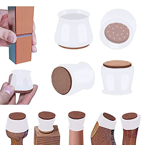 Silicone Chair Leg Floor Protectors--24pcs-, Furniture Chair Leg Covers with Felt for Hardwood Floor, Transparency Free Moving Table Leg Caps to Prevent Floor Scratches and Reduce Noise