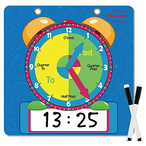 Magnetic Writable Dry Erase Learning Clock | Clock for Kids Learning to Tell Time | Large 12" Demonstration Teaching Time Practice Clock with Dry Erase Writing Surface | Pen Included | -Dark Blue-