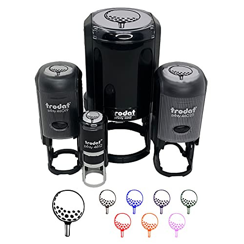 Golf Ball on Tee Self-Inking Rubber Stamp Ink Stamper for Stamping Crafting Planners - 1/2 Inch Mini - Red Ink