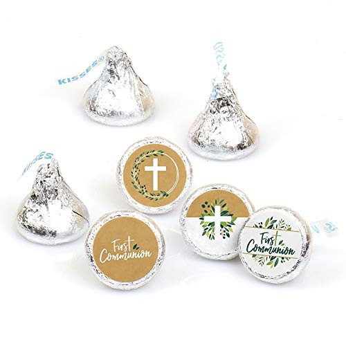 First Communion Elegant Cross - Religious Party Round Candy Sticker Favors - Labels Fit Hersheys Kisses -1 Sheet of 108-
