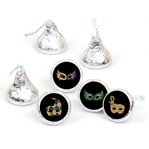 Mardi Gras - Masquerade Party - Round Candy Sticker Favors - Labels Fit Hersheys Kisses -1 Sheet of 108-