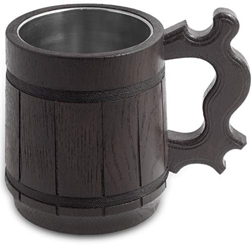 Wooden Beer Mug - Oak Wood Stainless Steel Cup - Vintage Beer Mug 0.6L 20oz - Wooden Beer Tankard for Men - Best Beer Gifts for Men - Dad Beer Mug