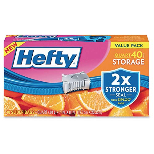 Hefty Slider Storage Bags, 1 Qt, Clear, Box of 40