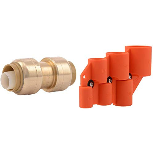 SharkBite U008LFA Straight Coupling Plumbing, 1/2 Inch, Copper, Cpvc  and  U702A Deburring Pipe and Depth Gauge Tool, Copper, CPVC, PEX, PE-RT, HDPE, 1/4 Inch-1 Inch Sizes