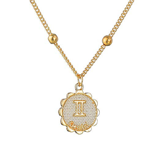 XUN Zhe Golden Constellation Pendant Necklace Geometric Round Disc Engraved Zodiac Sign Horoscope Astrology Jewelry for Women Girls Sisters Birthday -Gemini-May 21 - June 20-- XUN Zhe Golden Constellation Pendant Necklace Geometric Round Disc Engraved Zodiac Sign Horoscope Astrology Jewelry for Women Girls Sisters Birthday -Gemini-May 21 - June 20--
