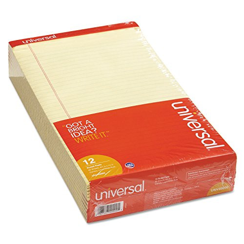 Universal 40000 Perforated Edge Writing Pad, Legal/Margin Rule, Legal, Canary, 50 Sheet, Dozen