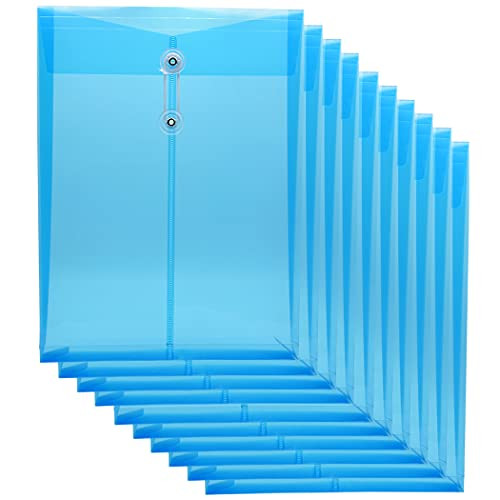 Zoohot Clear Plastic Envelopes Poly Envelopes Expandable File Document Folders with String Tie Closure, Letter A4 Size, 1-1/4 Inch Expansion, Blue, 10 Pack