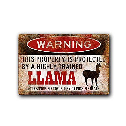 FemiaD Llama Sign,Funny Metal Signs,Llama Accessories,Llama Warning Sign,Barn Sign,Stable Sign,Stable Warning Sign Tin Sign 12 X 16 Inches