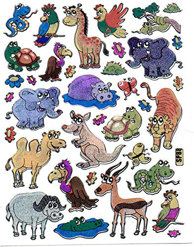 by soljo Africa Zoo Tiger Safari Wildlife Elephant Animal Colorful Sticker Decal Metallic Glitter 1 Sheet Dimensions: 13,5 cm x 10 cm