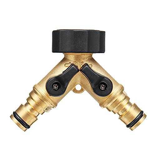 Soapow Garden Hose Splitter 3/4" 2 Way Hose Connector Y Splitter Brass Garden Hose Adapter with 2 Valve