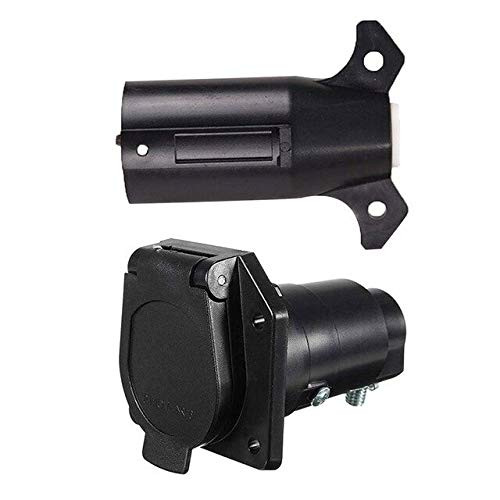 Davitu Cables, Adapters  and  Sockets - Round Trailer US Standard 7 Way Round RV Trailer Blade Connector 7 Cores Socket Adapter Plug Heavy Duty Set - -Color Name: Black-