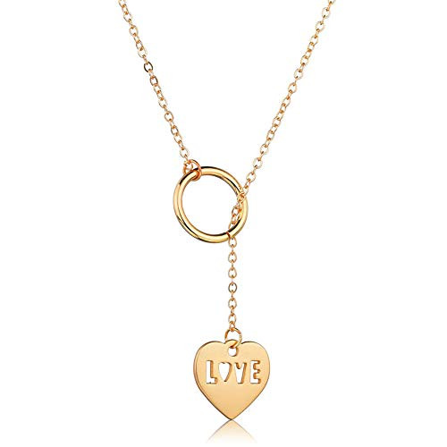 Eiffy Origami World Map Lariat Y Necklace for Women Geometric Letter Love Heart Round Circle Necklaces Pendant Choker Jewelry -Heart-