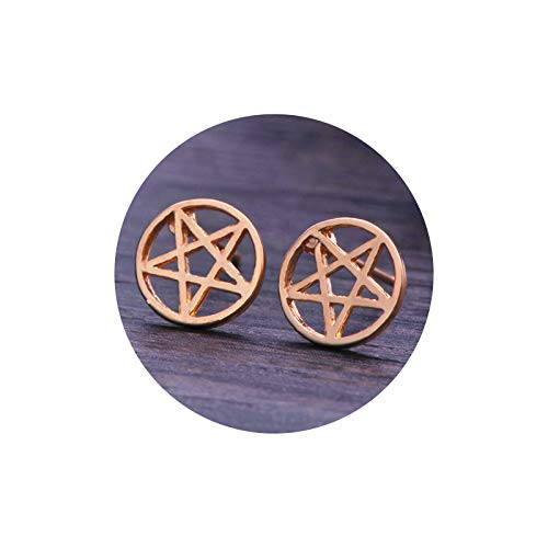 MIXIA Tiny Round Star Pentagram Pentacle Stud Earrings Wicca Pagan Jewelry -Gold-