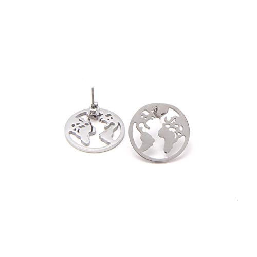 MIXIA Vintage Round Origami World Map Necklace Women Geometric Earth Globe Map Necklace Circle Pendants Choker Jewelry 18" -Earring Silver- MIXIA Vintage Round Origami World Map Necklace Women Geometric Earth Globe Map Necklace Circle Pendants Choker Jewelry 18" -Earring Silver-