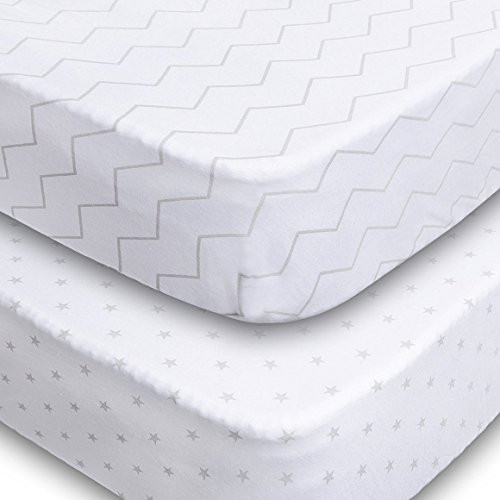 Crib Sheets, 2 Pack Unisex Chevron and Stars Fitted Soft Jersey Cotton Bedding