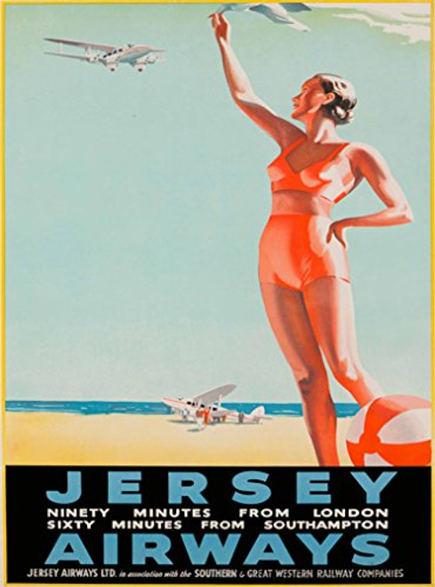 A SLICE IN TIME Jersey Airways England Great Britain United Kingdom English Vintage Airlines Travel Advertisement Art Poster Print. Measures 10 x 13.5 inches A SLICE IN TIME Jersey Airways England Great Britain United Kingdom English Vintage Airlines Travel Advertisement Art Poster Print. Measures 10 x 13.5 inches