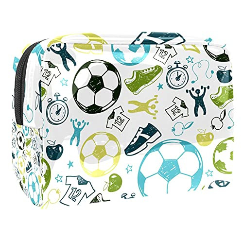 Travel Makeup Pouch Soccer Makeup Bag for Purse Mini Cosmetic Bag with Soft Handle for Women Girls 7.3x3x5.1in