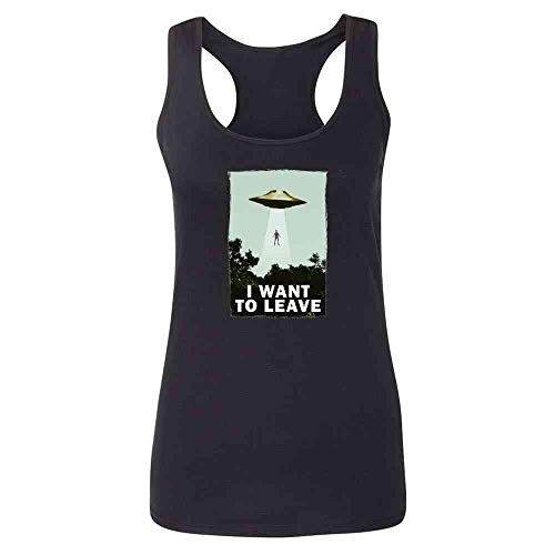 I Want to Leave UFO Abduction Funny Black M Fashion Tank Top Tee for Women