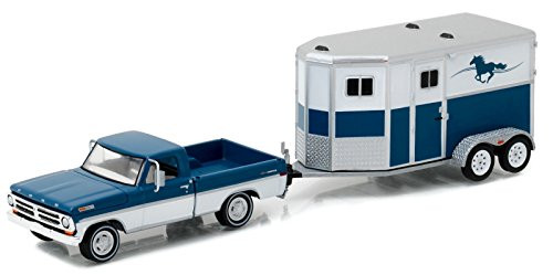 New 1:64 HITCH & TOW SERIES 9 - BLUE 1972 FORD F-100 AND HORSE TRAILER Diecast Model Car By Greenlight