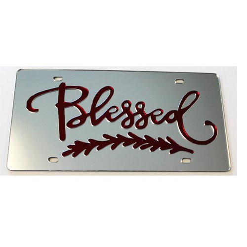 Stealth Technologies, LLC Blessed Christian Inspirational Mirrored Acrylic License Plate Car Tag (CLR/Crimson)