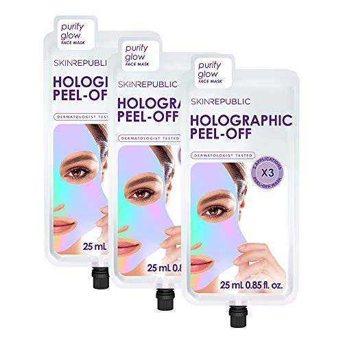 Skin Republic Pink Holographic Peel Off Face Mask Sheet Removes Blackheads Dirt and Oil Brightens Skin 3 Masks Per Pack 3 Packs