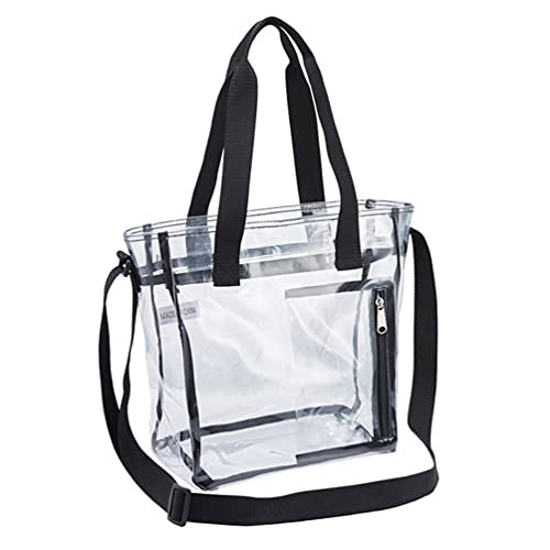 OSALADI Clear Tote Bag Stadium Approved Transparent Shoulder Bag Gym Totes PVC Handbag Crossbody Purse for Travel Sports Concerts