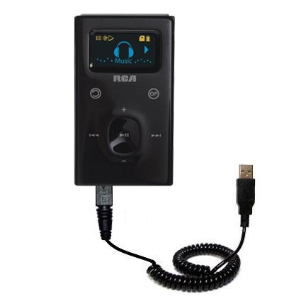Coiled Power Hot Sync USB Cable for the RCA M2104 M2204 Lyra with both data and charge features - Uses Gomadic TipExchange Technology