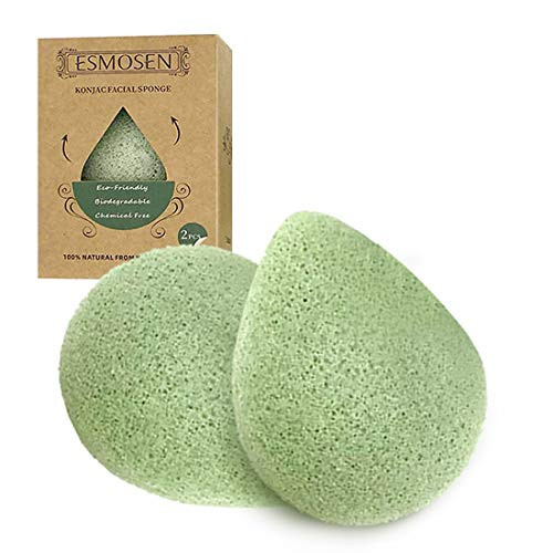 ESMOSEN Natural Konjac Facial Sponges for Gentle Face Cleansing and Exfoliation, Safe for Oily, Dry, Combination or Sensitive Skin, 2pcs/Set