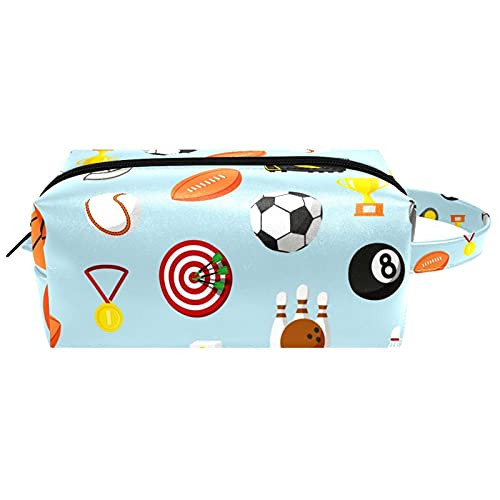 LEVEIS Sport Ball Pattern Colorful Microfiber Leather Makeup Bag Pouch Waterproof Travel Cosmetic Bag Portable Handy Toiletry Bag for Women Girls Gifts
