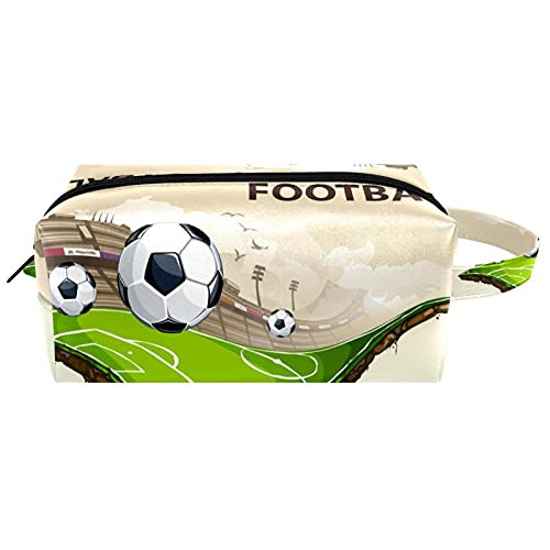 LEVEIS Creative Football Microfiber Leather Makeup Bag Pouch Waterproof Travel Cosmetic Bag Portable Handy Toiletry Bag for Women Girls Gifts