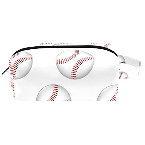 LEVEIS Baseball White Ball Pattern Microfiber Leather Makeup Bag Pouch Waterproof Travel Cosmetic Bag Portable Handy Toiletry Bag for Women Girls Gifts