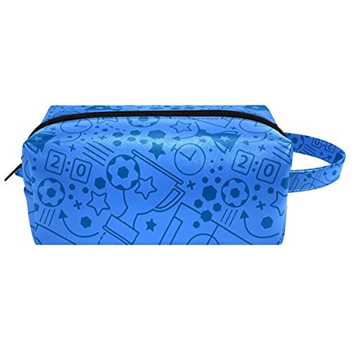 LEVEIS Football Elements Microfiber Leather Makeup Bag Pouch Waterproof Travel Cosmetic Bag Portable Handy Toiletry Bag for Women Girls Gifts